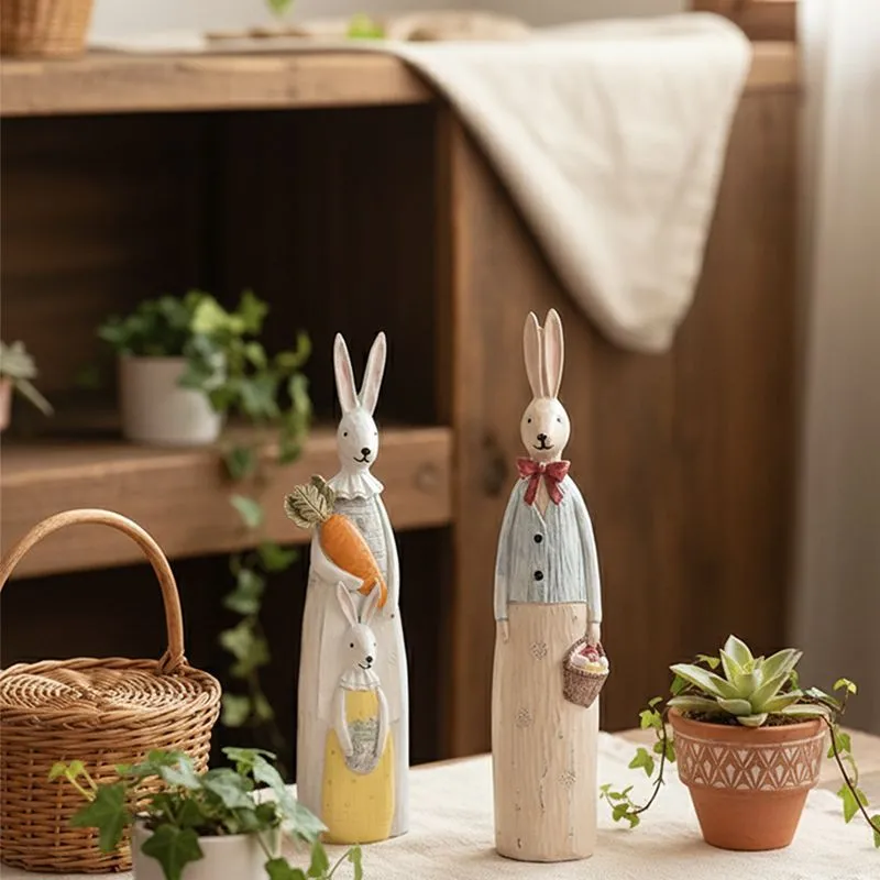 微信图片_20251127001554_232_7 Vintage Rabbit Couple Statue - Faux Wood Carving Design for Bedroom & Display - Image 1